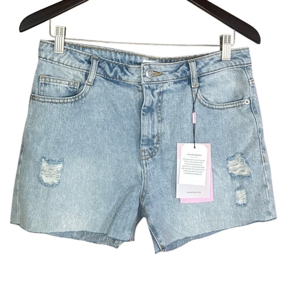 Avec Les Filles Destructed Sun Washed Blue Denim Cutoff Shorts Size 28 NWT